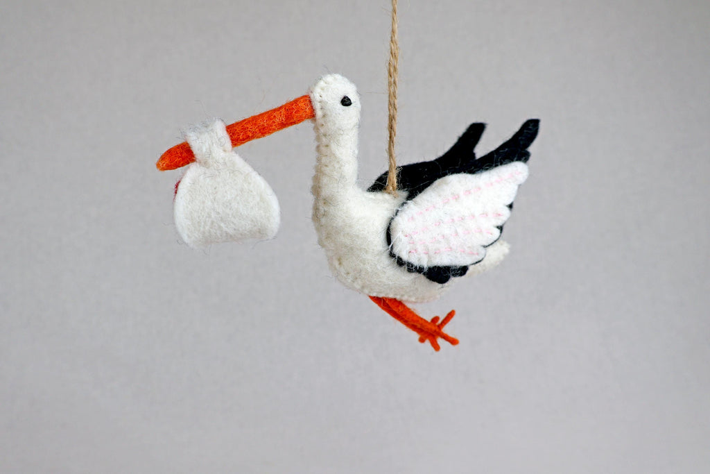 Storch 2026 aus Filz I Filz Christbaumschmuck I Weihnachtsdeko I Babyparty I Frühlingsdeko I Geburt I Schwangerschaftsverkündigung