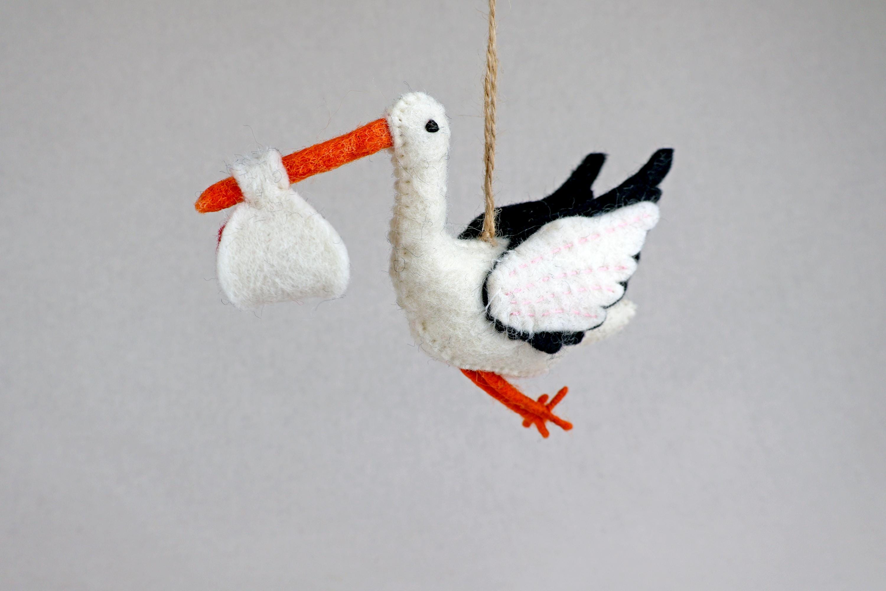 Storch 2026 aus Filz I Filz Christbaumschmuck I Weihnachtsdeko I Babyparty I Frühlingsdeko I Geburt I Schwangerschaftsverkündigung