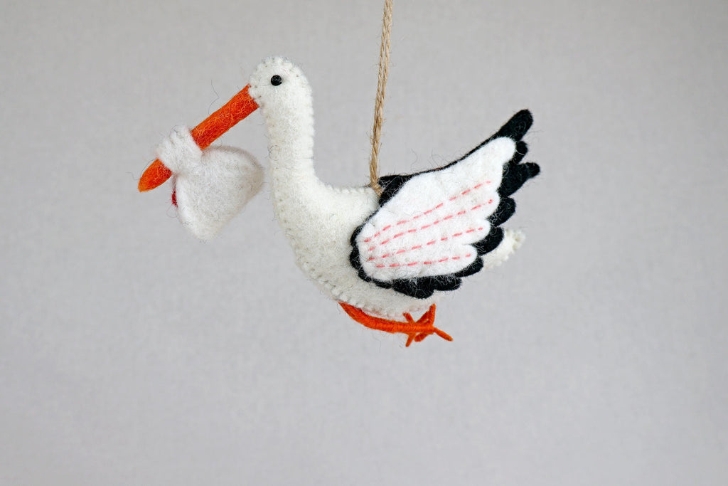 Storch 2027 aus Filz I Filz Christbaumschmuck I Weihnachtsdeko I Babyparty I Frühlingsdeko I Geburt I Schwangerschaftsverkündigung I