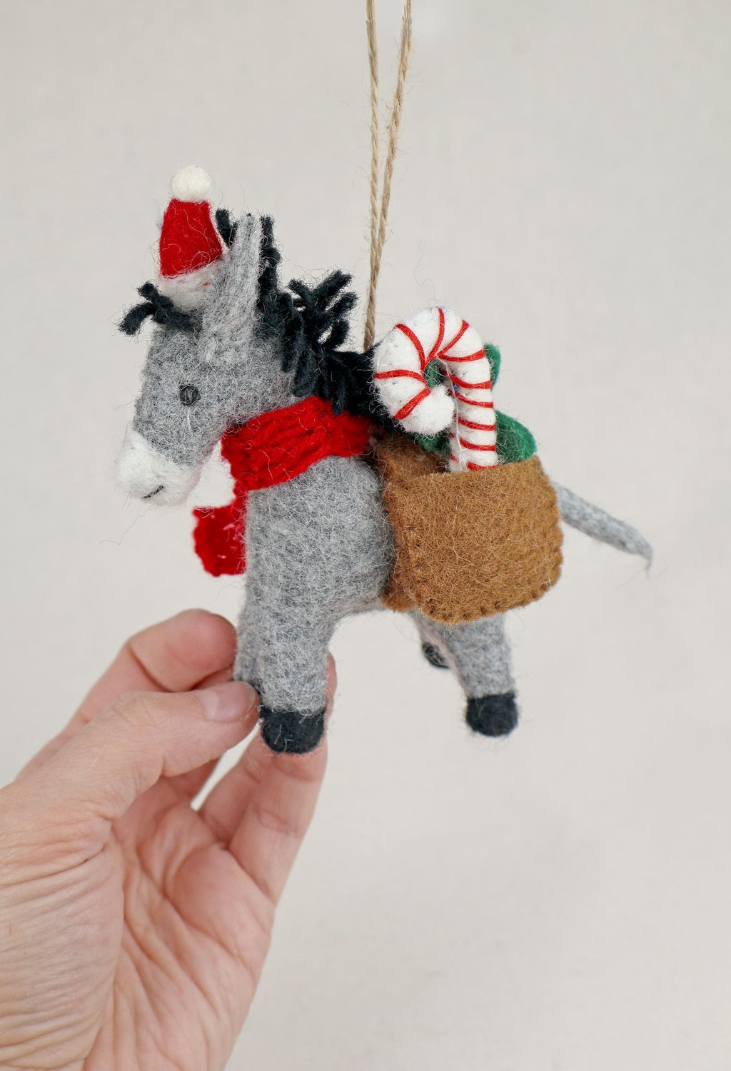 Weihnachtsanhänger Esel mit Zuckerstange I Weihnachtsschmuck Esel I Filz I Weihnachtsbaum I Christbaumschmuck I Weihnachtsdeko