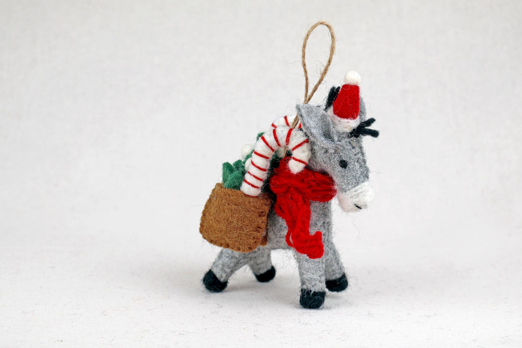 Weihnachtsanhänger Esel mit Zuckerstange I Weihnachtsschmuck Esel I Filz I Weihnachtsbaum I Christbaumschmuck I Weihnachtsdeko