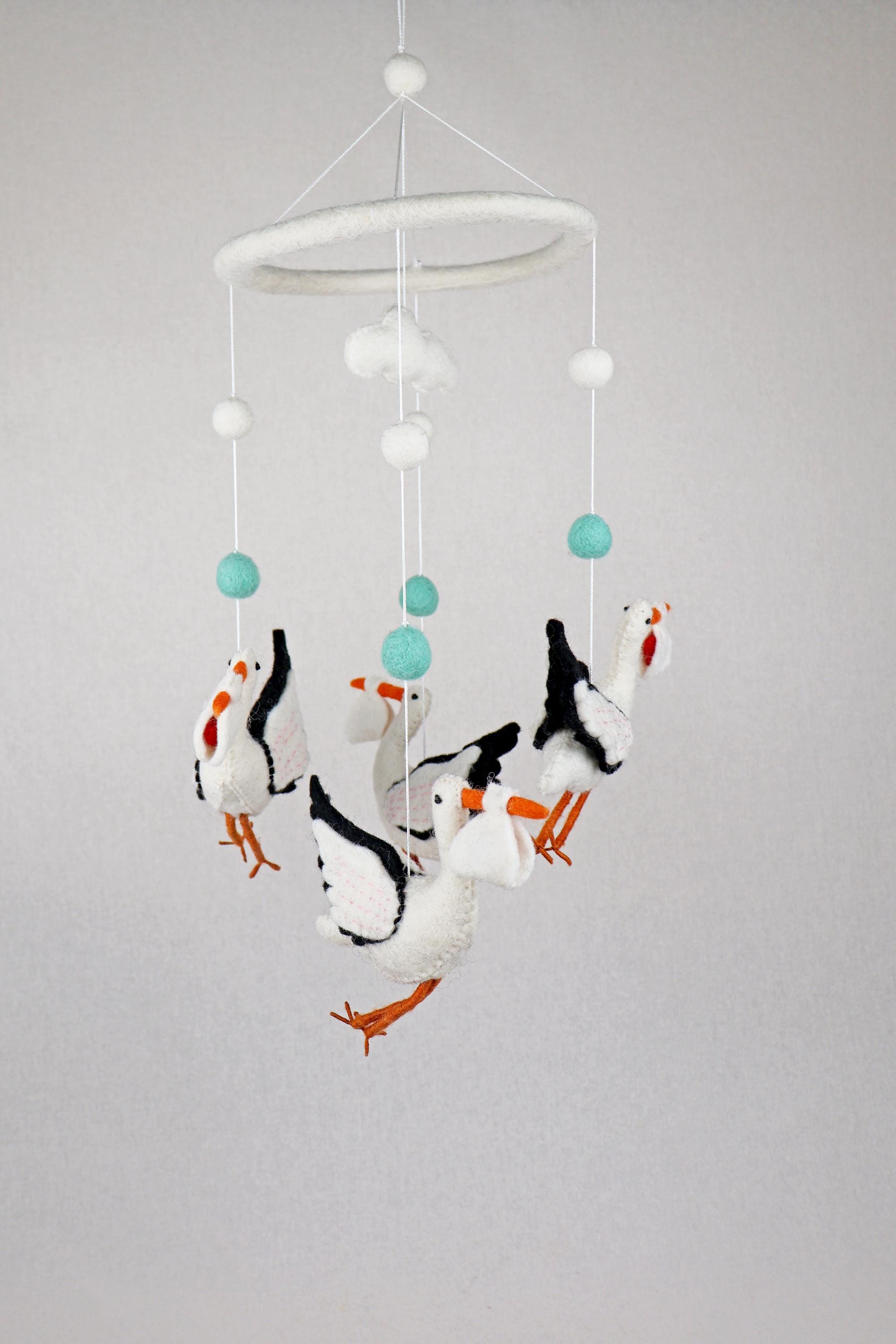 Mobilé Storchenflug I Storch Mobilé I Klapperstorch I Kinderzimmer Dekoration I Filz Deko I Babyzimmer I Geschenk zur Geburt I Babyshower