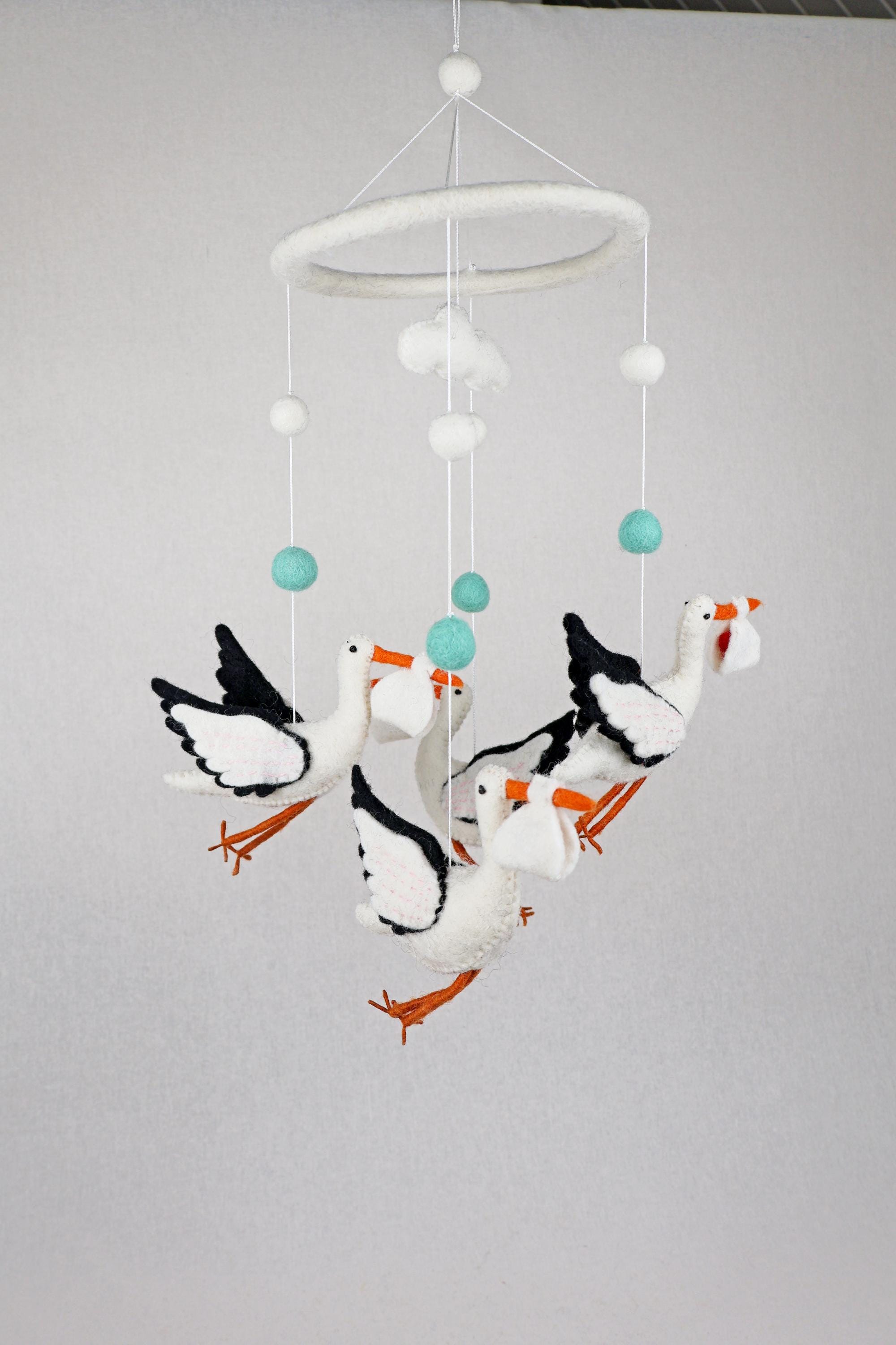 Mobilé Storchenflug I Storch Mobilé I Klapperstorch I Kinderzimmer Dekoration I Filz Deko I Babyzimmer I Geschenk zur Geburt I Babyshower