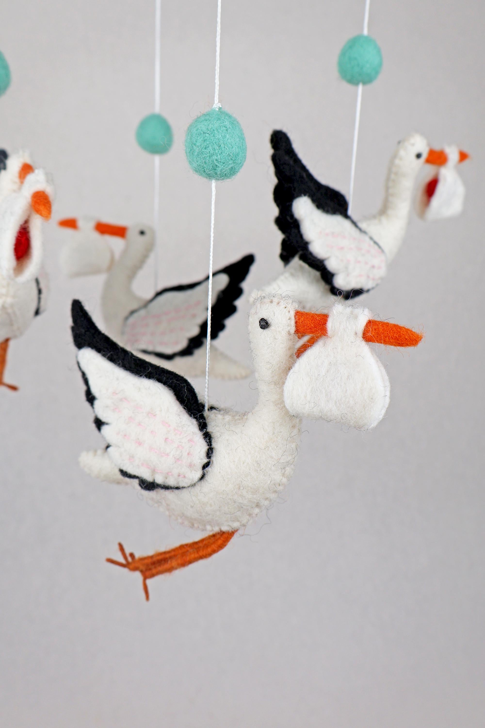 Mobilé Storchenflug I Storch Mobilé I Klapperstorch I Kinderzimmer Dekoration I Filz Deko I Babyzimmer I Geschenk zur Geburt I Babyshower
