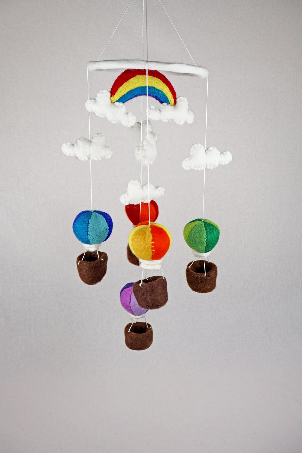 Heißluftballon Mobilé Baby I Kinderzimmer Dekoration I Babyzimmer Ausstattung I Geburt I Filzdeko Baby I Regenbogen Wolke I Mobilé Filz
