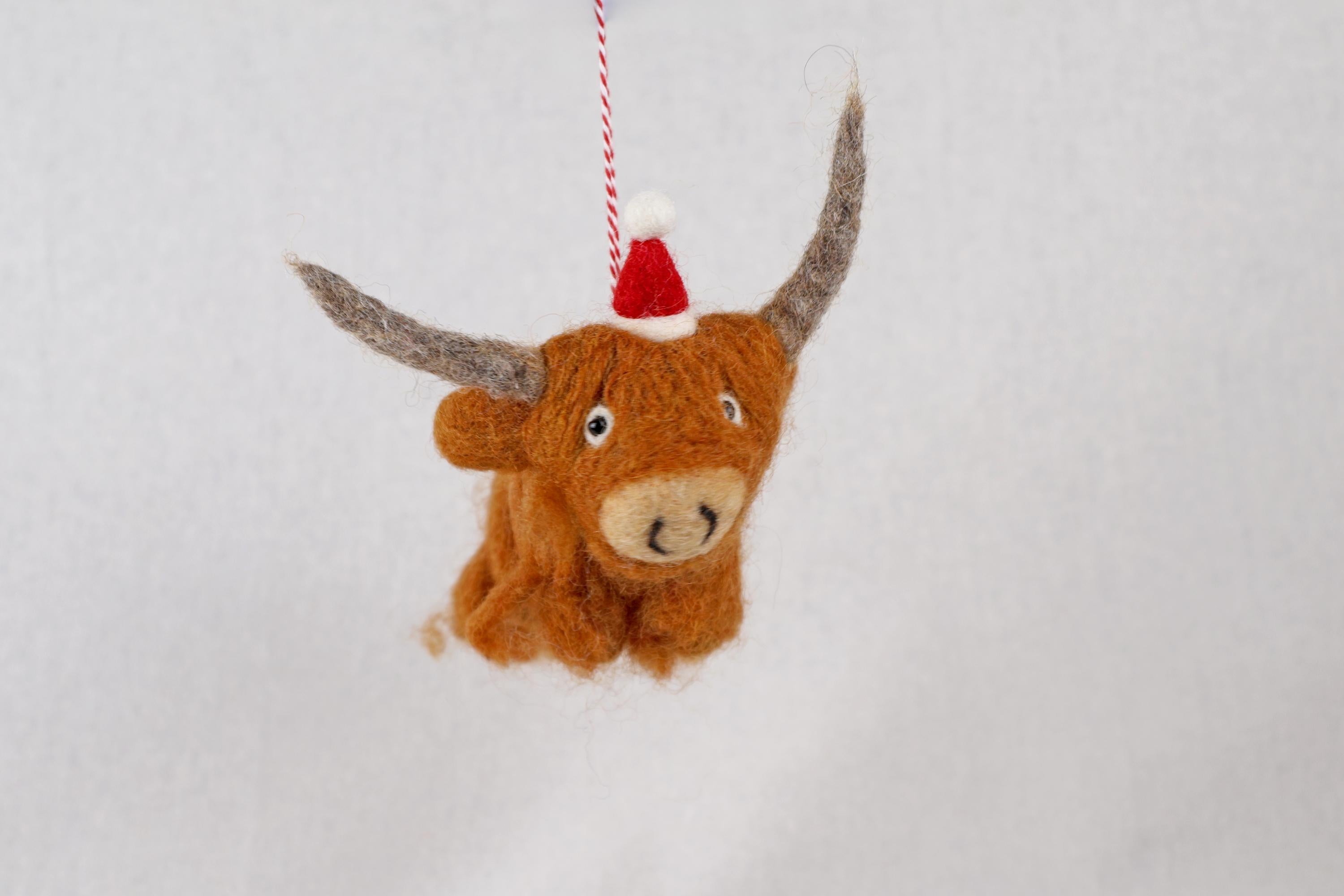 Filzanhänger Highland Rind mit Mütze I weihnachtliche Kuh I Christbaumschmuck I Weihnachtsdeko I Weihnachten I Anhänger