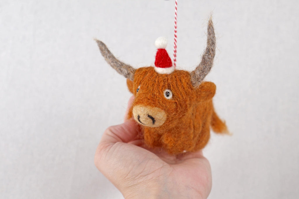 Filzanhänger Highland Rind mit Mütze I weihnachtliche Kuh I Christbaumschmuck I Weihnachtsdeko I Weihnachten I Anhänger