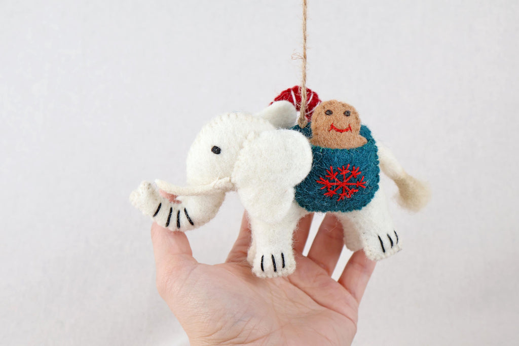 Anhänger Elefant mit Zuckerstange und Lebkuchenmann I Filzdeko I Winter I Weihnachtsbaum I Weihnachtselefant I Anhänger aus Filz I Wildtiere