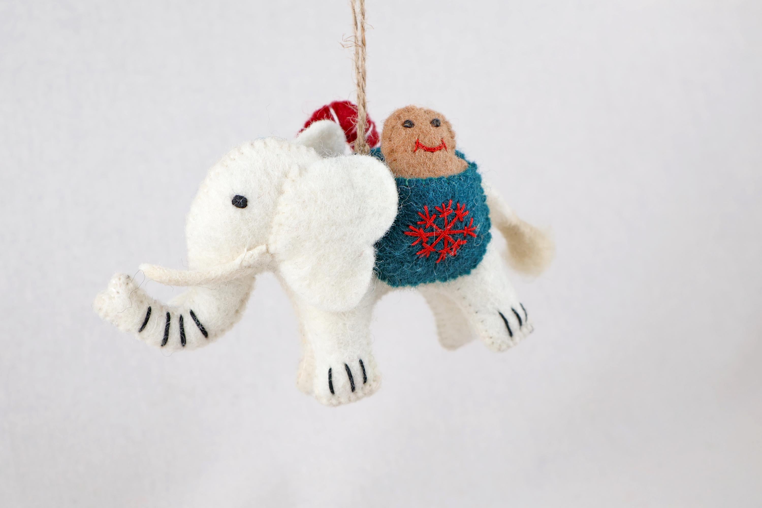 Anhänger Elefant mit Zuckerstange und Lebkuchenmann I Filzdeko I Winter I Weihnachtsbaum I Weihnachtselefant I Anhänger aus Filz I Wildtiere