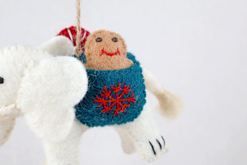 Anhänger Elefant mit Zuckerstange und Lebkuchenmann I Filzdeko I Winter I Weihnachtsbaum I Weihnachtselefant I Anhänger aus Filz I Wildtiere