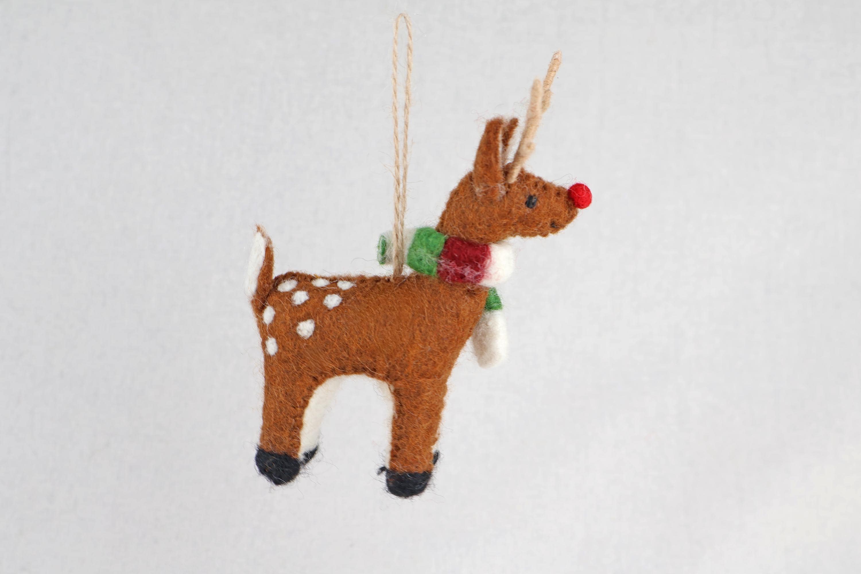 Weihnachtsanhänger Rudolf das Rentier mit Schal I Filz Christbaumschmuck I Weihnachtsdeko I rote Nase I Rentier Deko