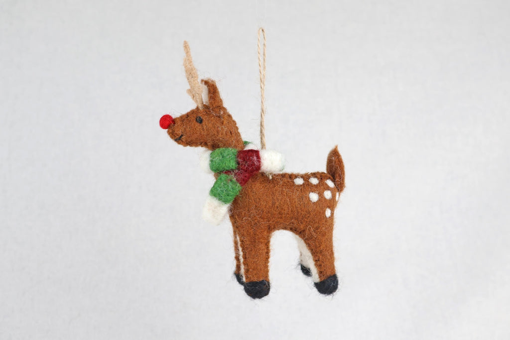 Weihnachtsanhänger Rudolf das Rentier mit Schal I Filz Christbaumschmuck I Weihnachtsdeko I rote Nase I Rentier Deko