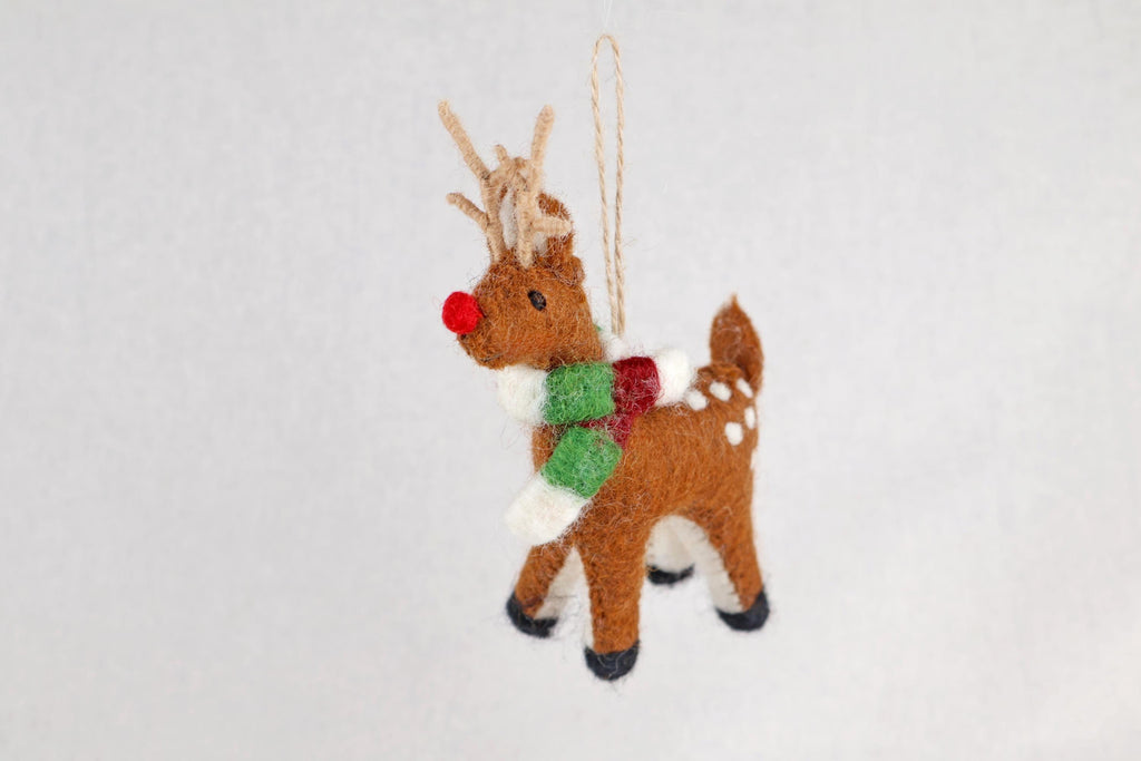 Weihnachtsanhänger Rudolf das Rentier mit Schal I Filz Christbaumschmuck I Weihnachtsdeko I rote Nase I Rentier Deko