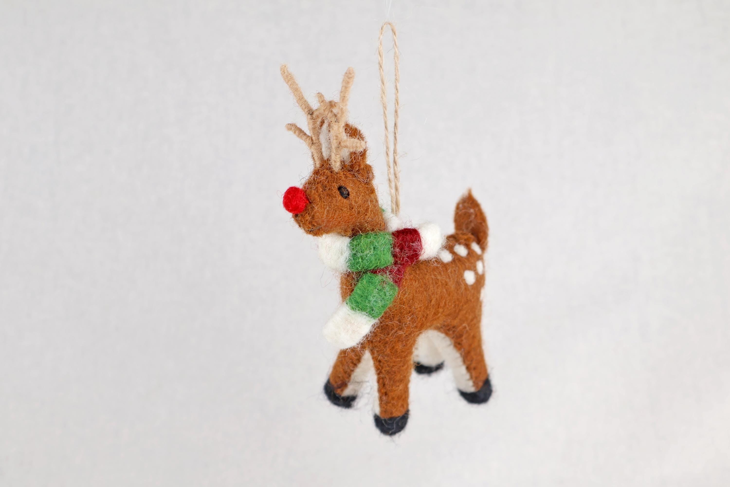 Weihnachtsanhänger Rudolf das Rentier mit Schal I Filz Christbaumschmuck I Weihnachtsdeko I rote Nase I Rentier Deko