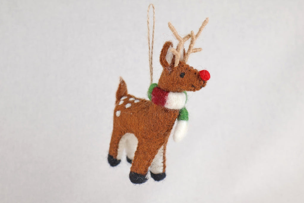 Weihnachtsanhänger Rudolf das Rentier mit Schal I Filz Christbaumschmuck I Weihnachtsdeko I rote Nase I Rentier Deko