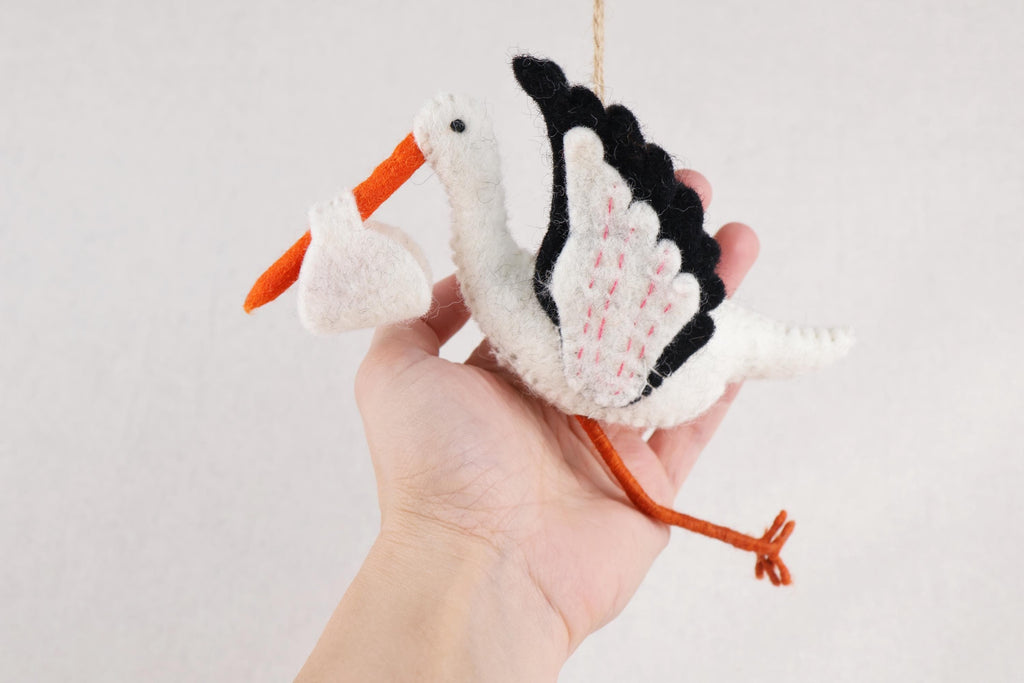 Anhänger Storch I Filz Christbaumschmuck I Weihnachtsdeko I Babyparty I Klapperstorch I Frühlingsdeko