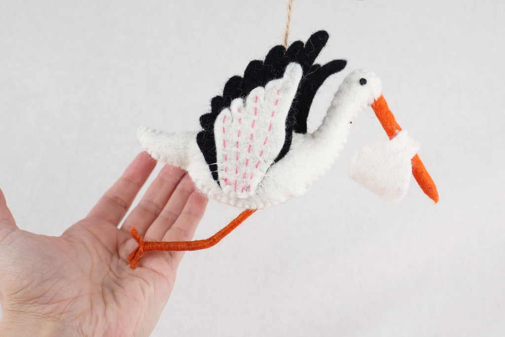 Anhänger Storch I Filz Christbaumschmuck I Weihnachtsdeko I Babyparty I Klapperstorch I Frühlingsdeko