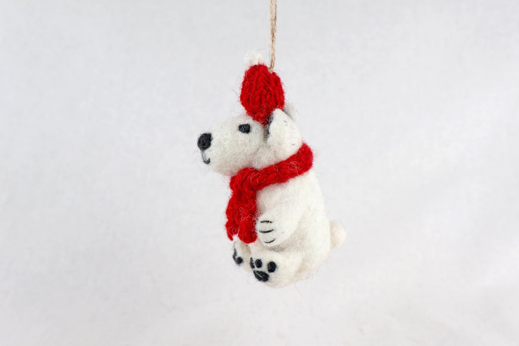 Weihnachtsanhänger Eisbär mit Mütze und Schal I Filz Christbaumschmuck I Weihnachtsdeko I Winterdeko aus Filz