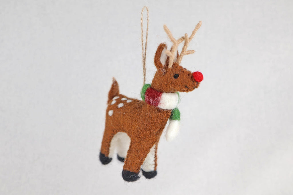 Weihnachtsanhänger Rudolf das Rentier mit Schal I Filz Christbaumschmuck I Weihnachtsdeko I rote Nase I Rentier Deko