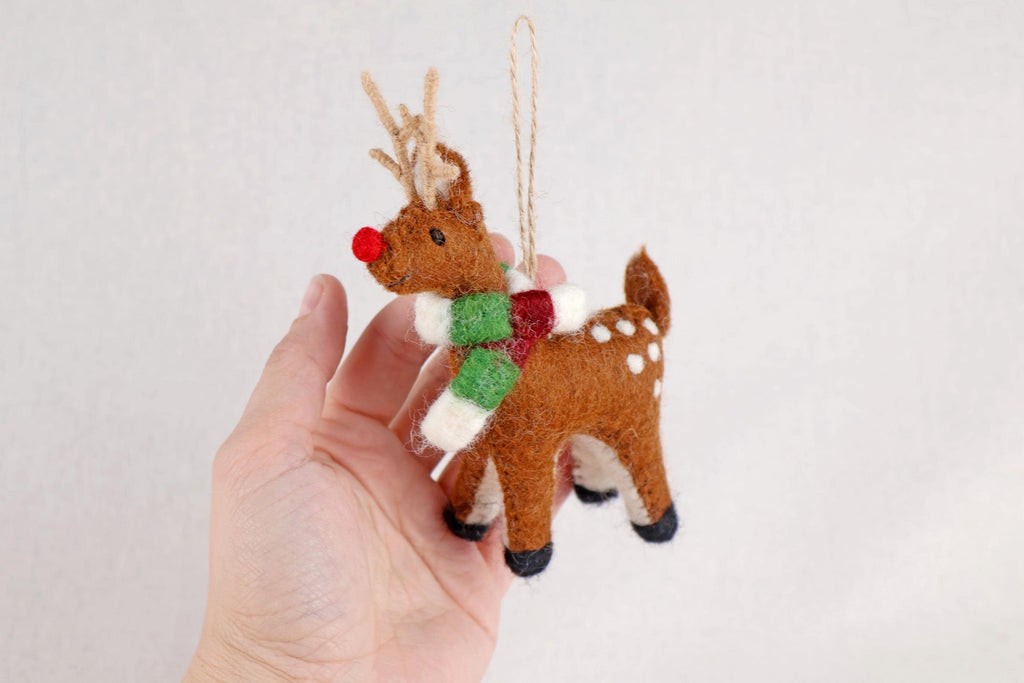 Weihnachtsanhänger Rudolf das Rentier mit Schal I Filz Christbaumschmuck I Weihnachtsdeko I rote Nase I Rentier Deko