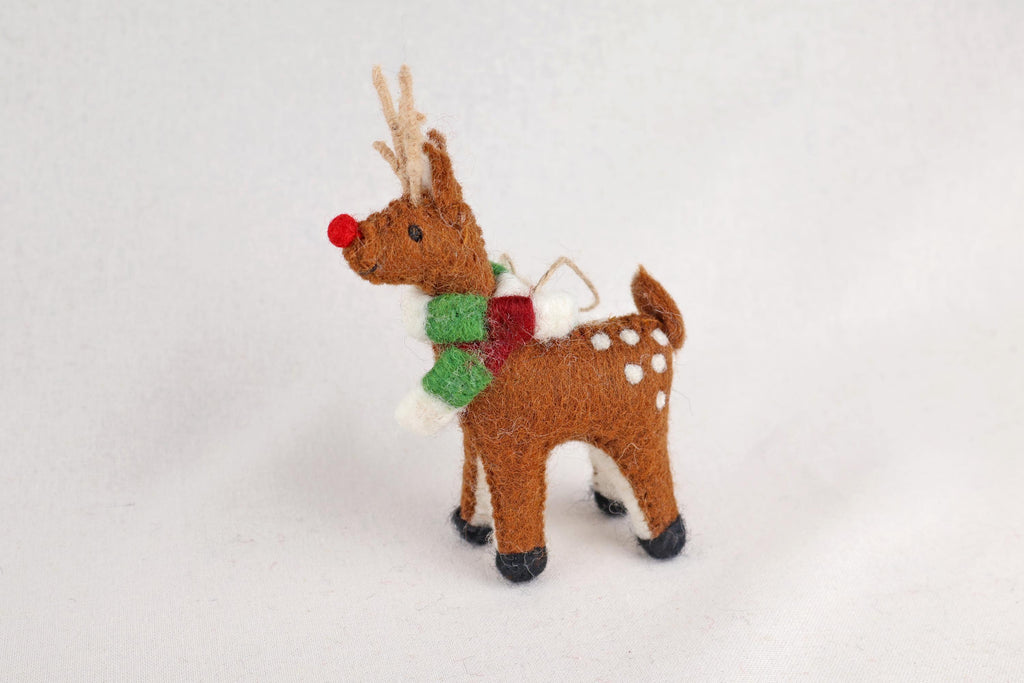 Weihnachtsanhänger Rudolf das Rentier mit Schal I Filz Christbaumschmuck I Weihnachtsdeko I rote Nase I Rentier Deko