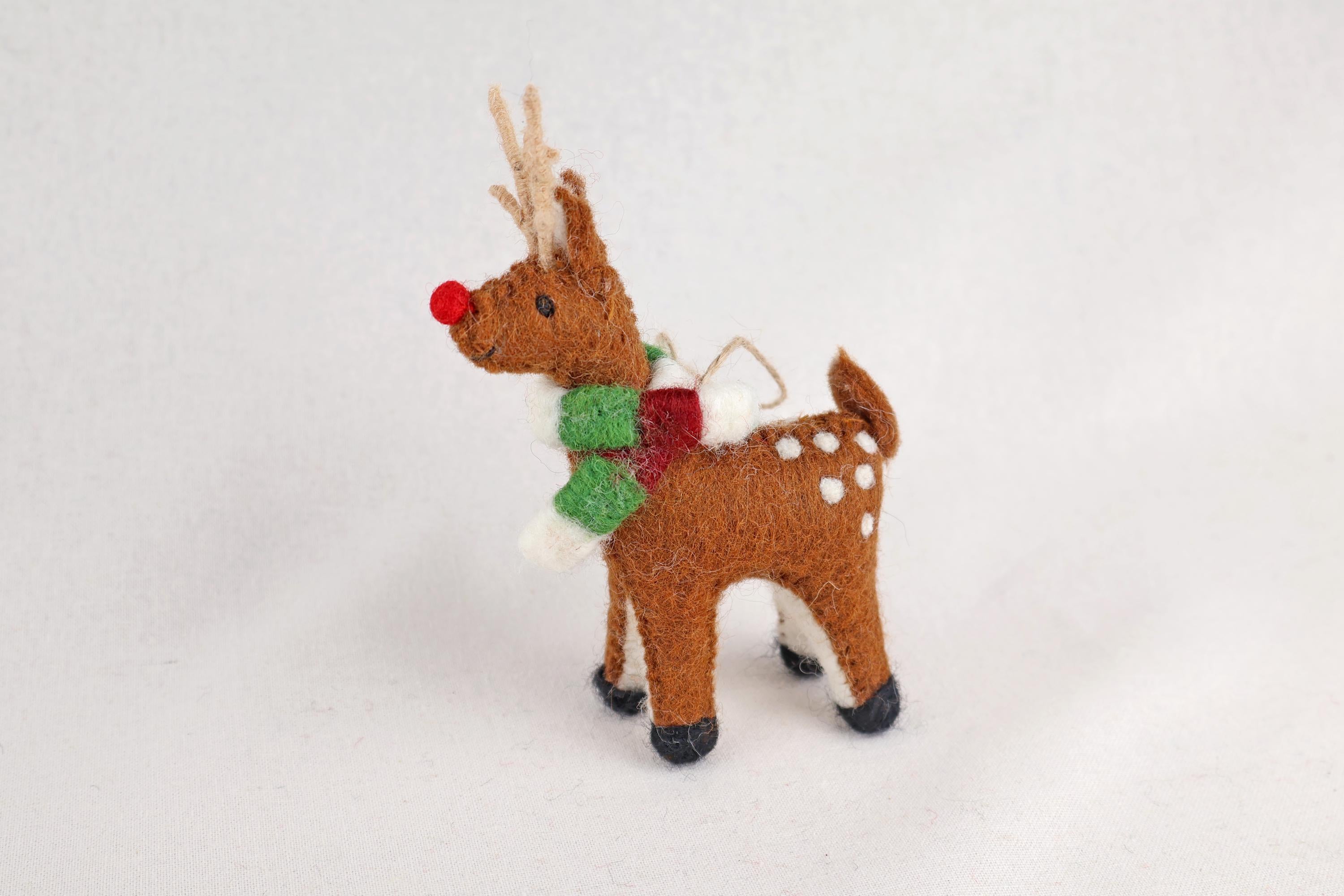 Weihnachtsanhänger Rudolf das Rentier mit Schal I Filz Christbaumschmuck I Weihnachtsdeko I rote Nase I Rentier Deko
