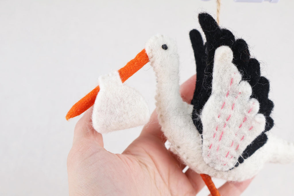Anhänger Storch I Filz Christbaumschmuck I Weihnachtsdeko I Babyparty I Klapperstorch I Frühlingsdeko