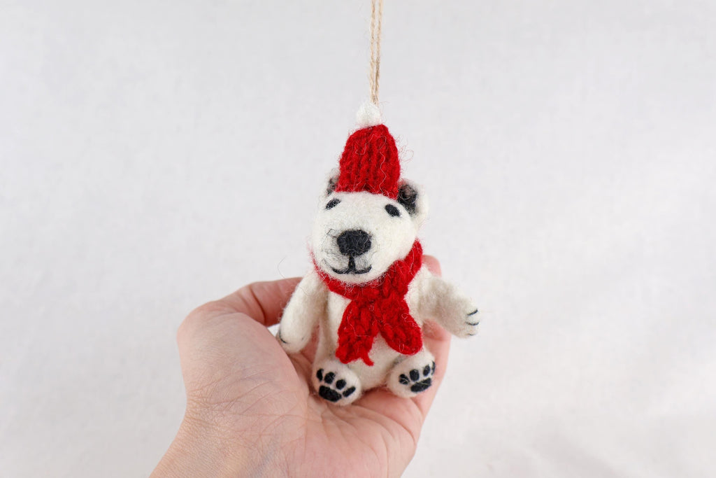 Weihnachtsanhänger Eisbär mit Mütze und Schal I Filz Christbaumschmuck I Weihnachtsdeko I Winterdeko aus Filz