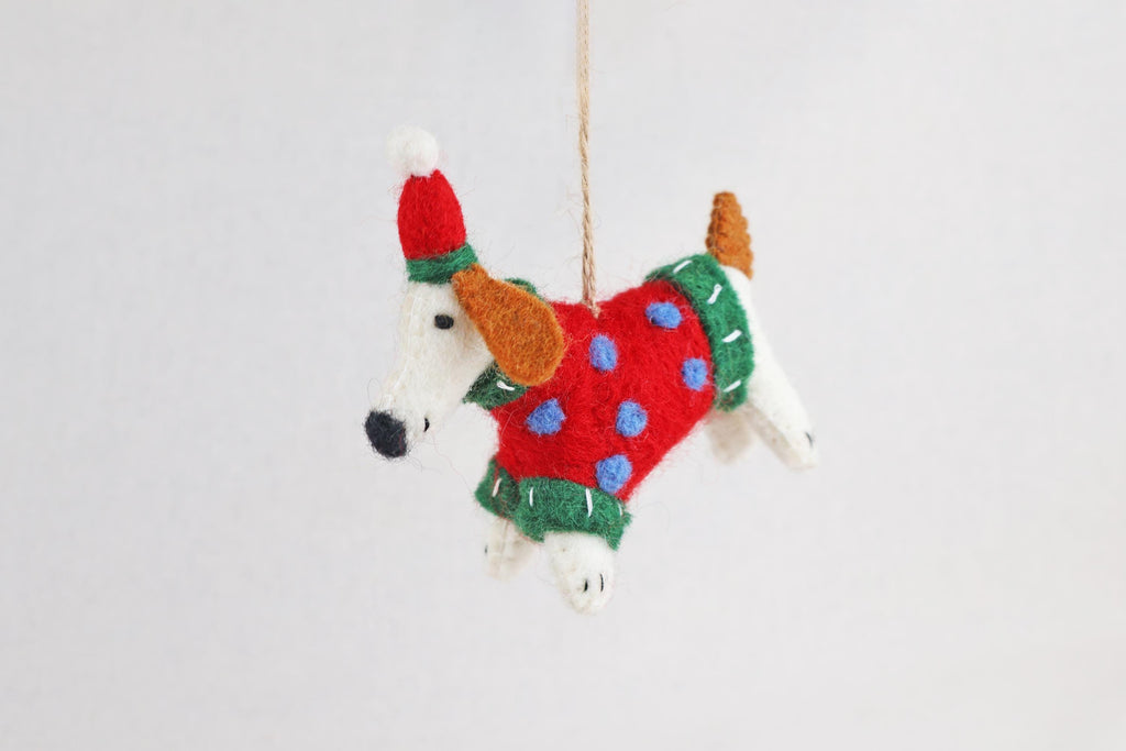 Weihnachtsanhänger Hund mit Mütze und Pullover I Filz Christbaumschmuck I Weihnachtsdeko I Weihnachtshund