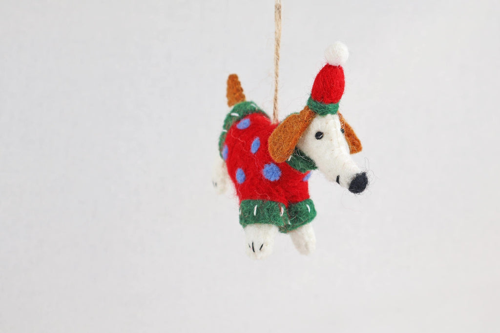Weihnachtsanhänger Hund mit Mütze und Pullover I Filz Christbaumschmuck I Weihnachtsdeko I Weihnachtshund