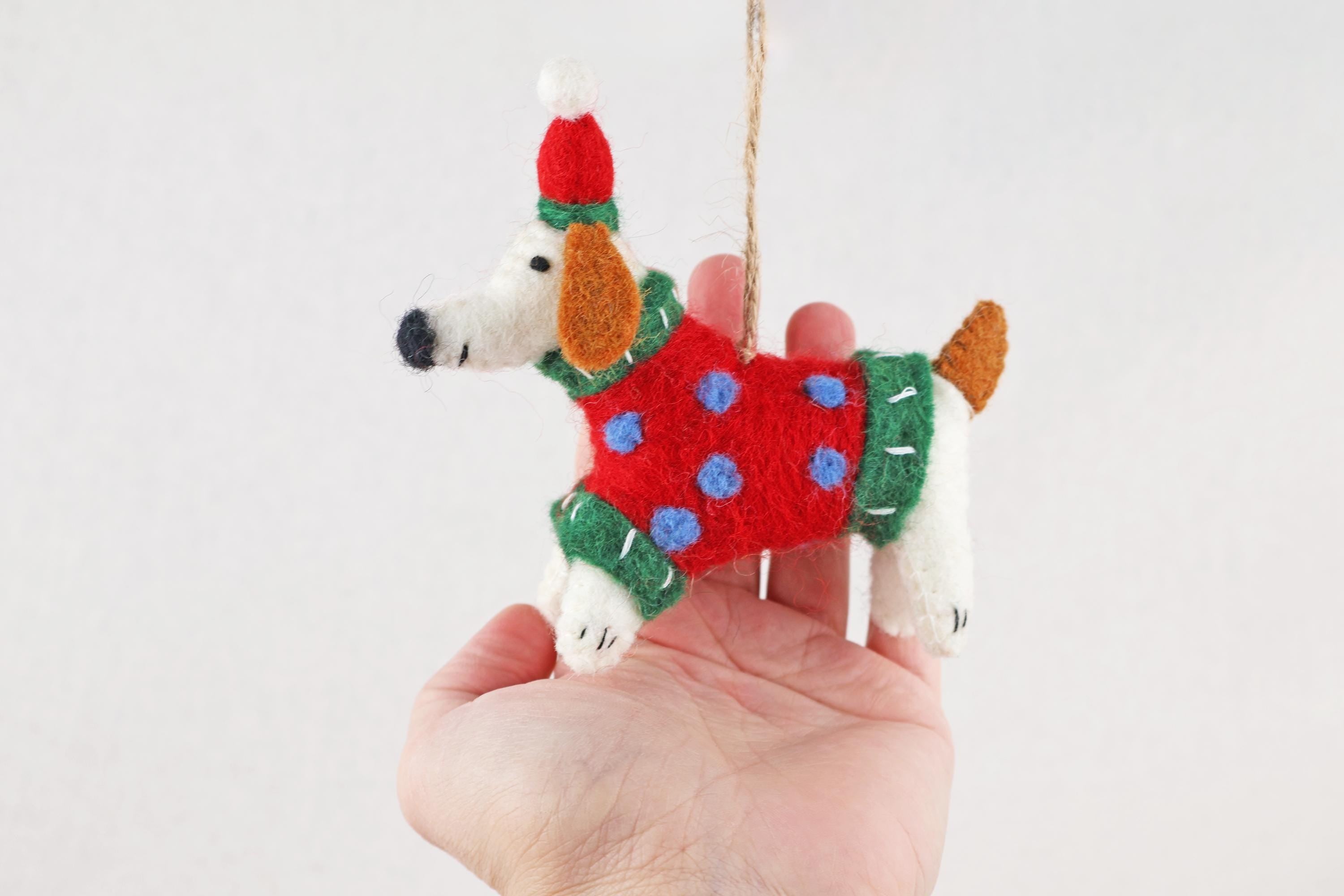 Weihnachtsanhänger Hund mit Mütze und Pullover I Filz Christbaumschmuck I Weihnachtsdeko I Weihnachtshund