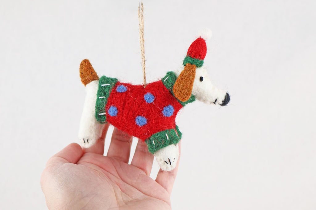 Weihnachtsanhänger Hund mit Mütze und Pullover I Filz Christbaumschmuck I Weihnachtsdeko I Weihnachtshund