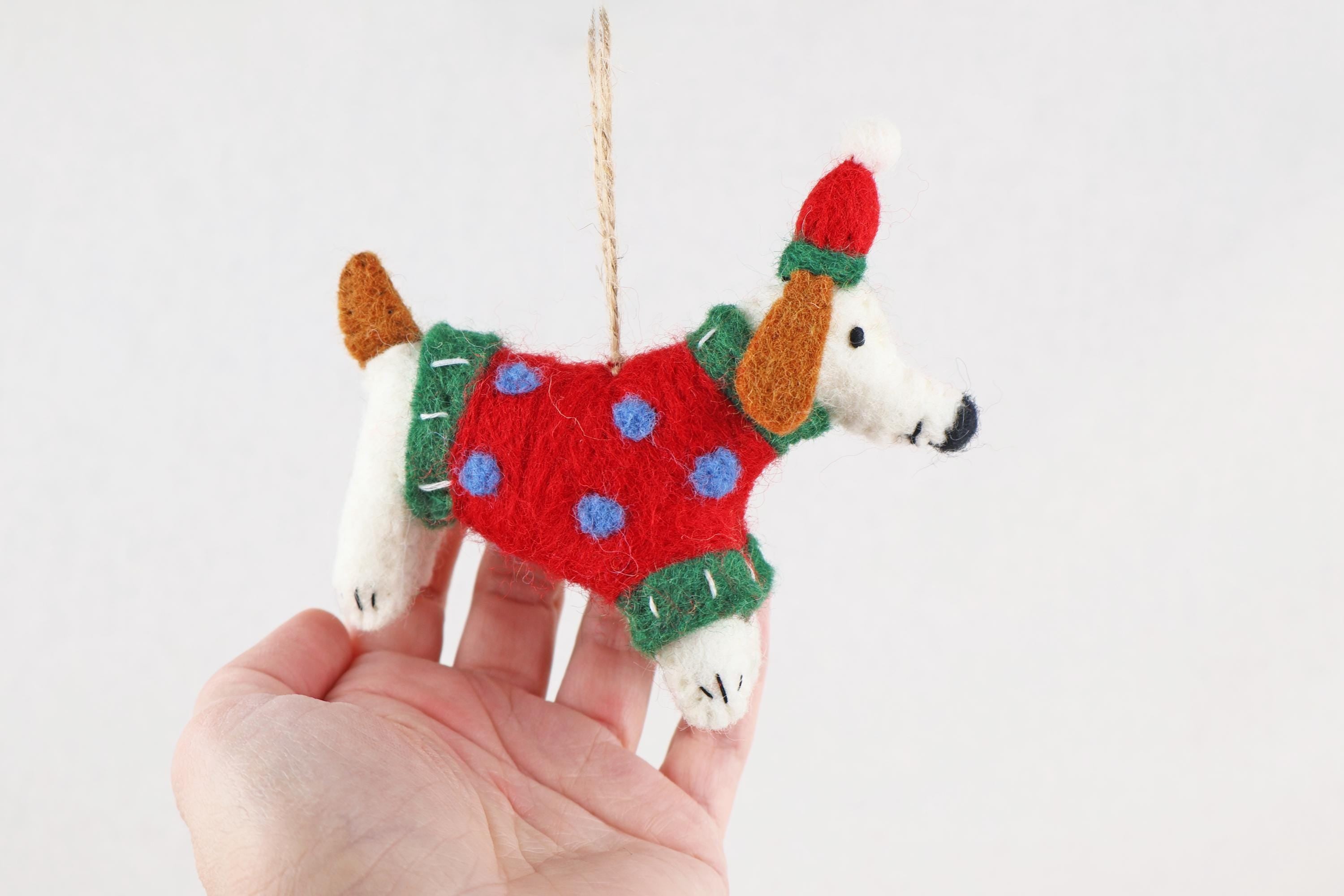 Weihnachtsanhänger Hund mit Mütze und Pullover I Filz Christbaumschmuck I Weihnachtsdeko I Weihnachtshund