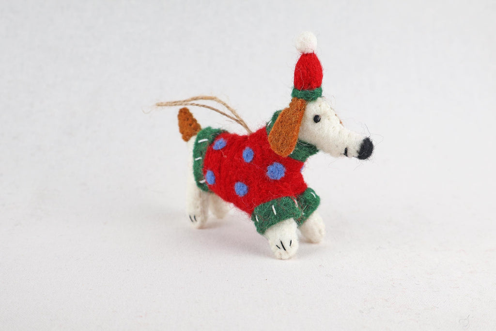 Weihnachtsanhänger Hund mit Mütze und Pullover I Filz Christbaumschmuck I Weihnachtsdeko I Weihnachtshund