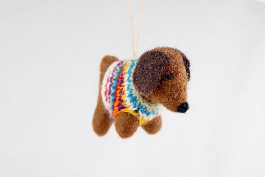 Weihnachtsanhänger brauner Hund mit Strickpullover I Filz Christbaumschmuck I Weihnachtsdeko I Weihnachtshund