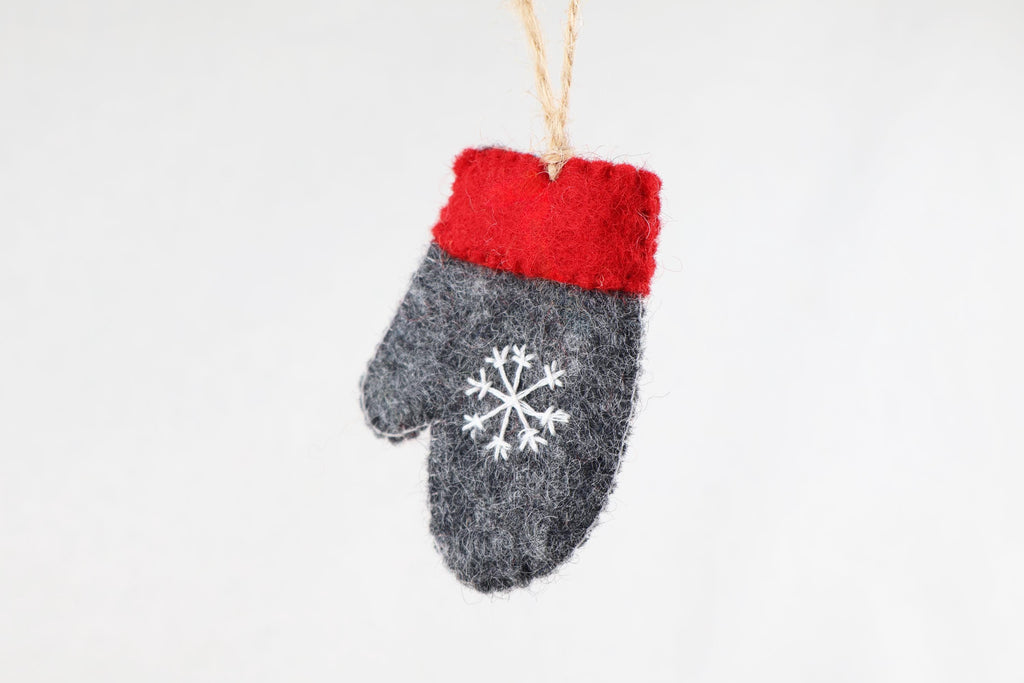 Weihnachtsanhänger Handschuh dunkelgrau mit rot I Christbaumschmuck Weihnachtsdeko I Weihnachtsbaum I Weihnachtsdeko I Schneeflocke I