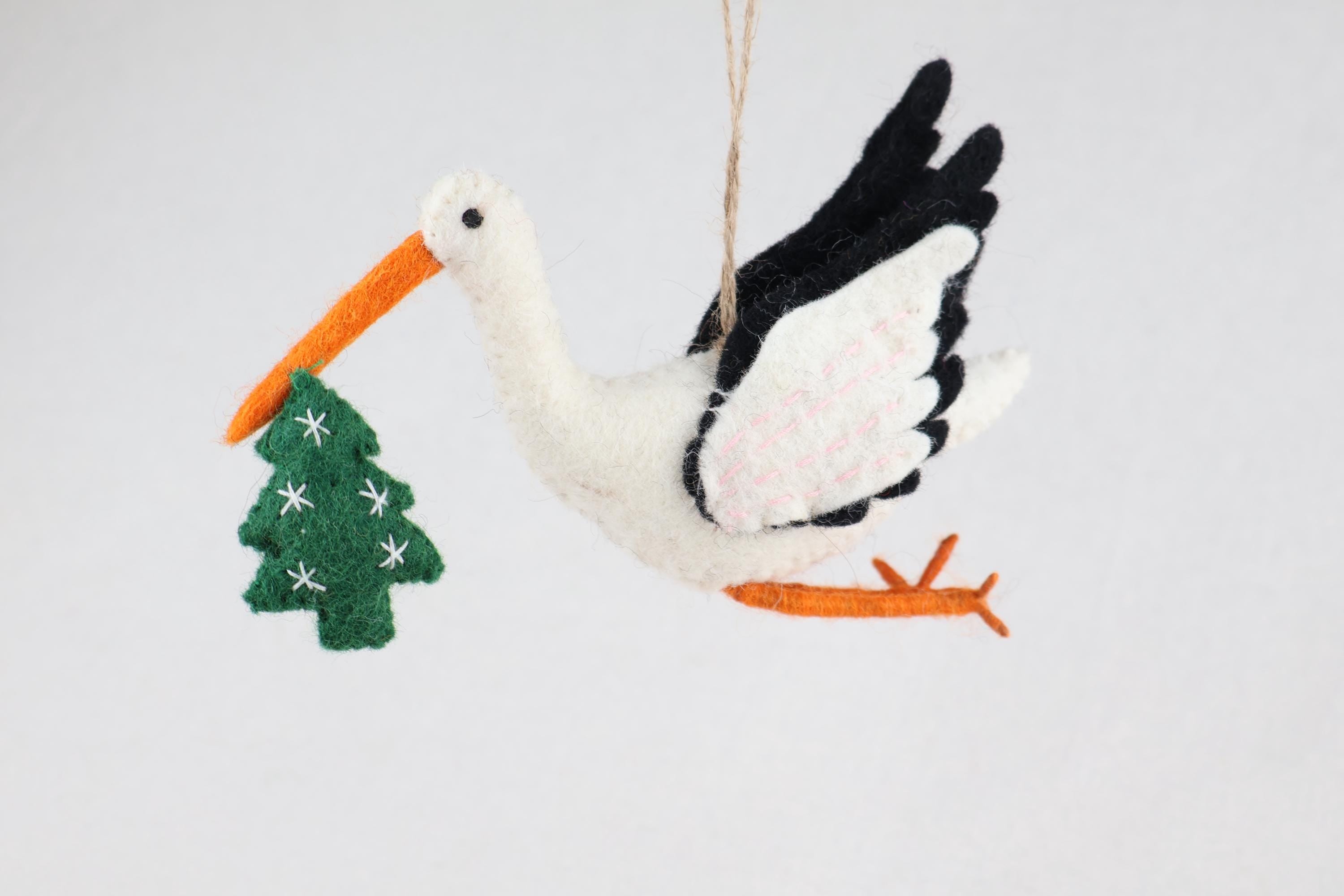 Anhänger Storch I Filz Christbaumschmuck I Weihnachtsdeko I Babyparty I Klapperstorch I Weihnachtsbaum