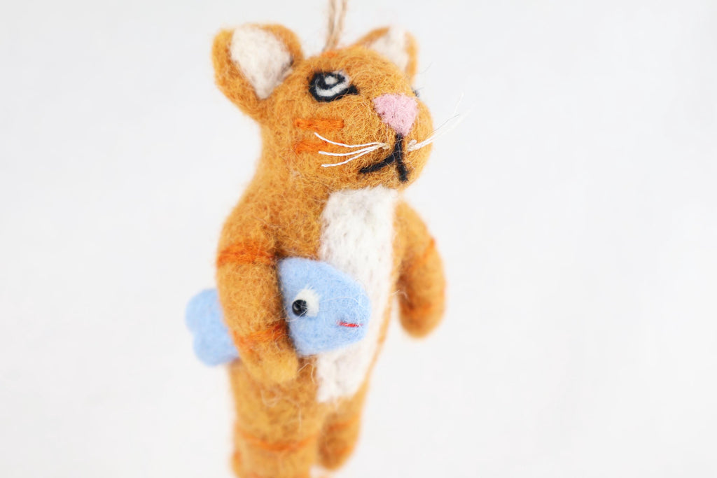 Weihnachtsanhänger Katze mit Fisch I Christbaumschmuck Weihnachtsdeko I Winter Weihnachtsbaum I Weihnachtskatze