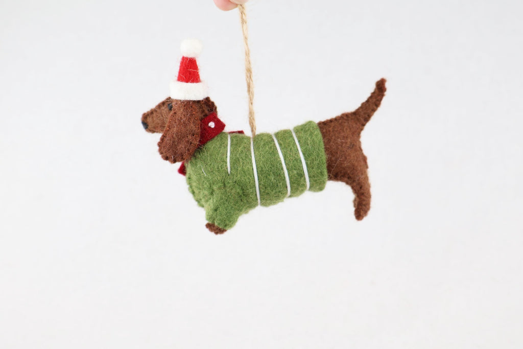 Weihnachtsanhänger Dackel aus Filz I Filz Christbaumschmuck I Weihnachtsdeko I Weihnachtsdackel mit Mütze I Hundeanhänger