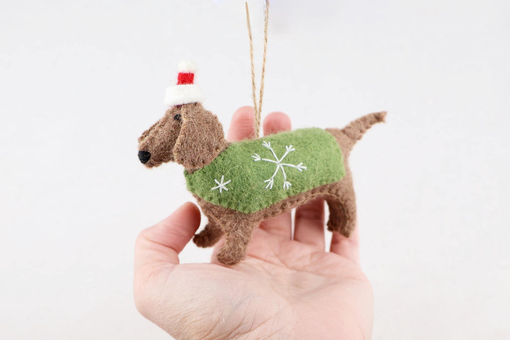 Weihnachtsanhänger Dackel aus Filz I Filz Christbaumschmuck I Weihnachtsdeko I Weihnachtsdackel mit Mütze I Hundeanhänger