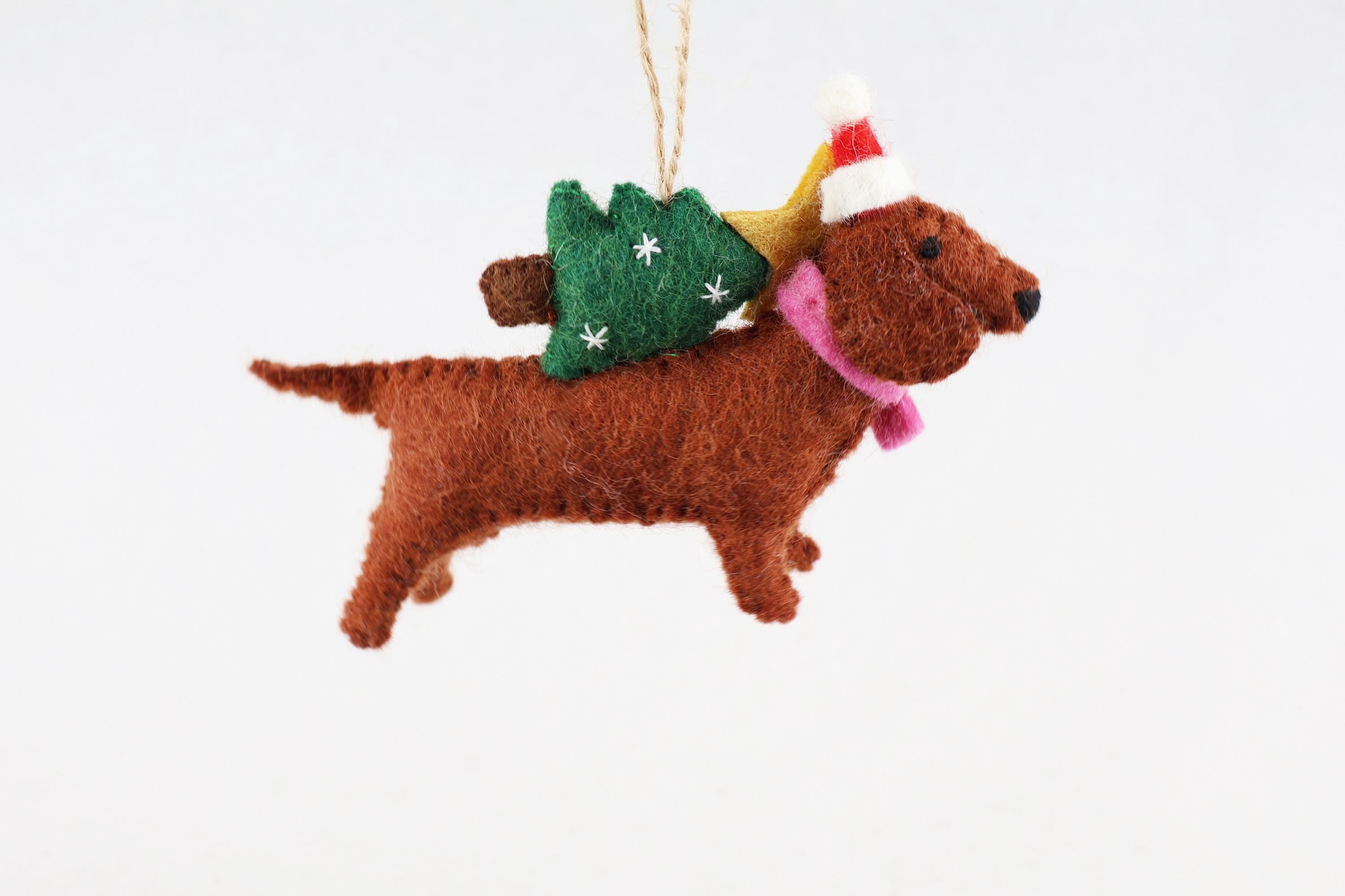 Weihnachtsanhänger Dackel aus Filz I Filz Christbaumschmuck I Weihnachtsdeko I Weihnachtsdackel mit Mütze und Weihnachtsbaum I Hundeanhänger