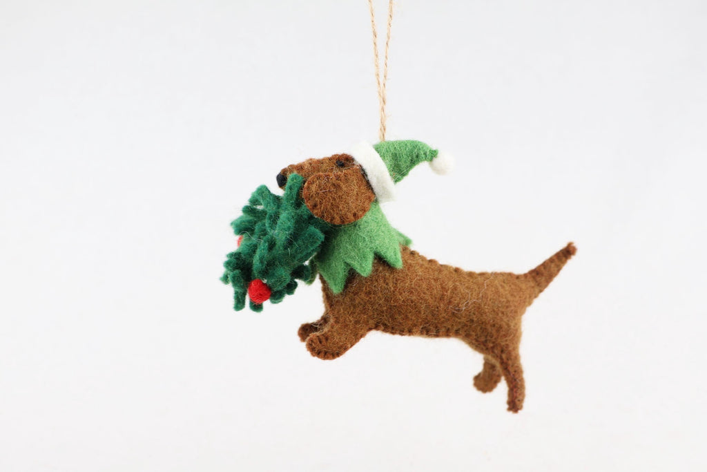 Weihnachtsanhänger Dackel aus Filz I Filz Christbaumschmuck I Weihnachtsdeko I Weihnachtsdackel mit Mütze I Hundeanhänger