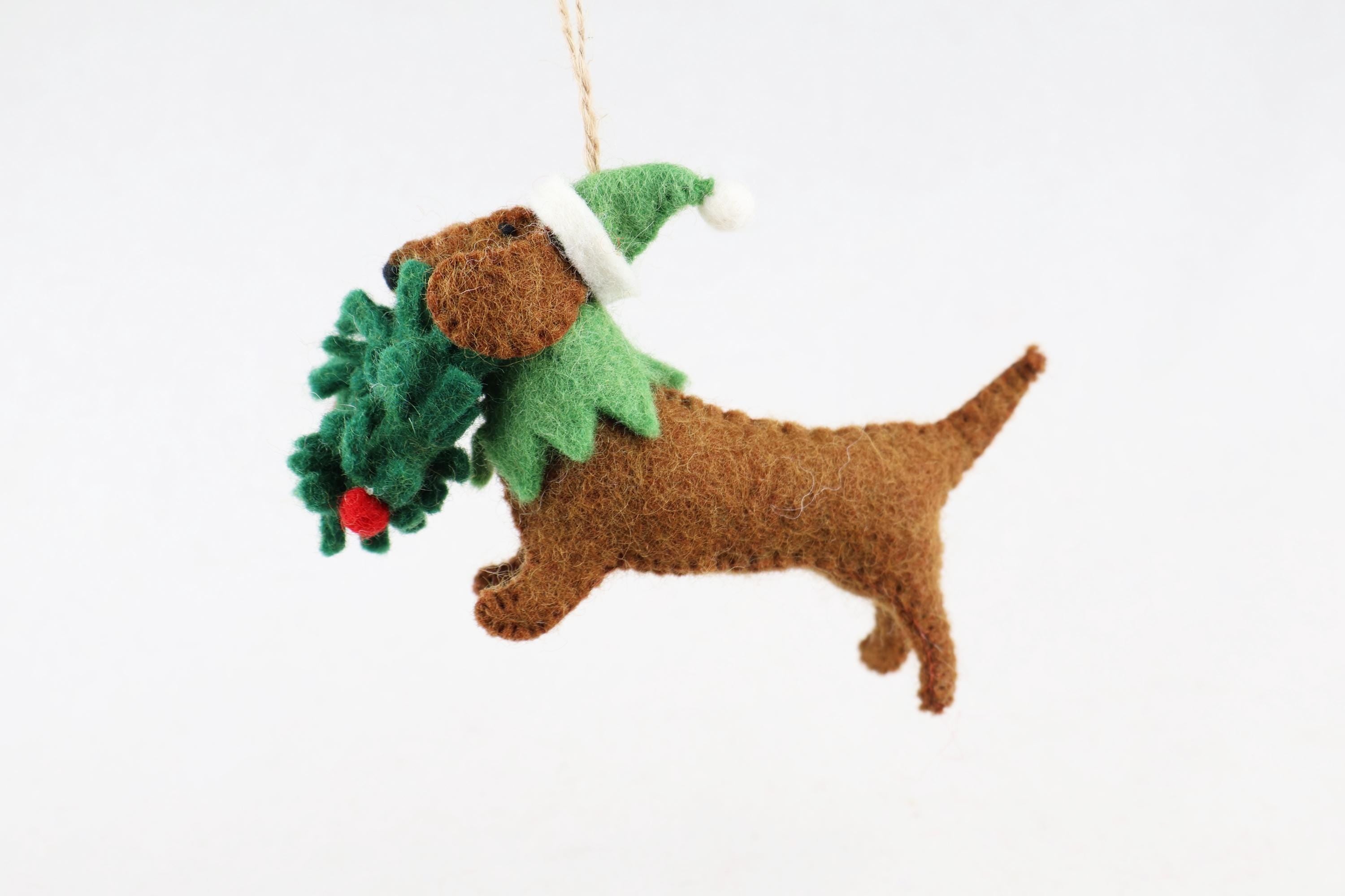 Weihnachtsanhänger Dackel aus Filz I Filz Christbaumschmuck I Weihnachtsdeko I Weihnachtsdackel mit Mütze I Hundeanhänger