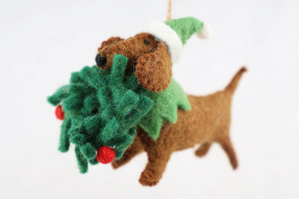 Weihnachtsanhänger Dackel aus Filz I Filz Christbaumschmuck I Weihnachtsdeko I Weihnachtsdackel mit Mütze I Hundeanhänger