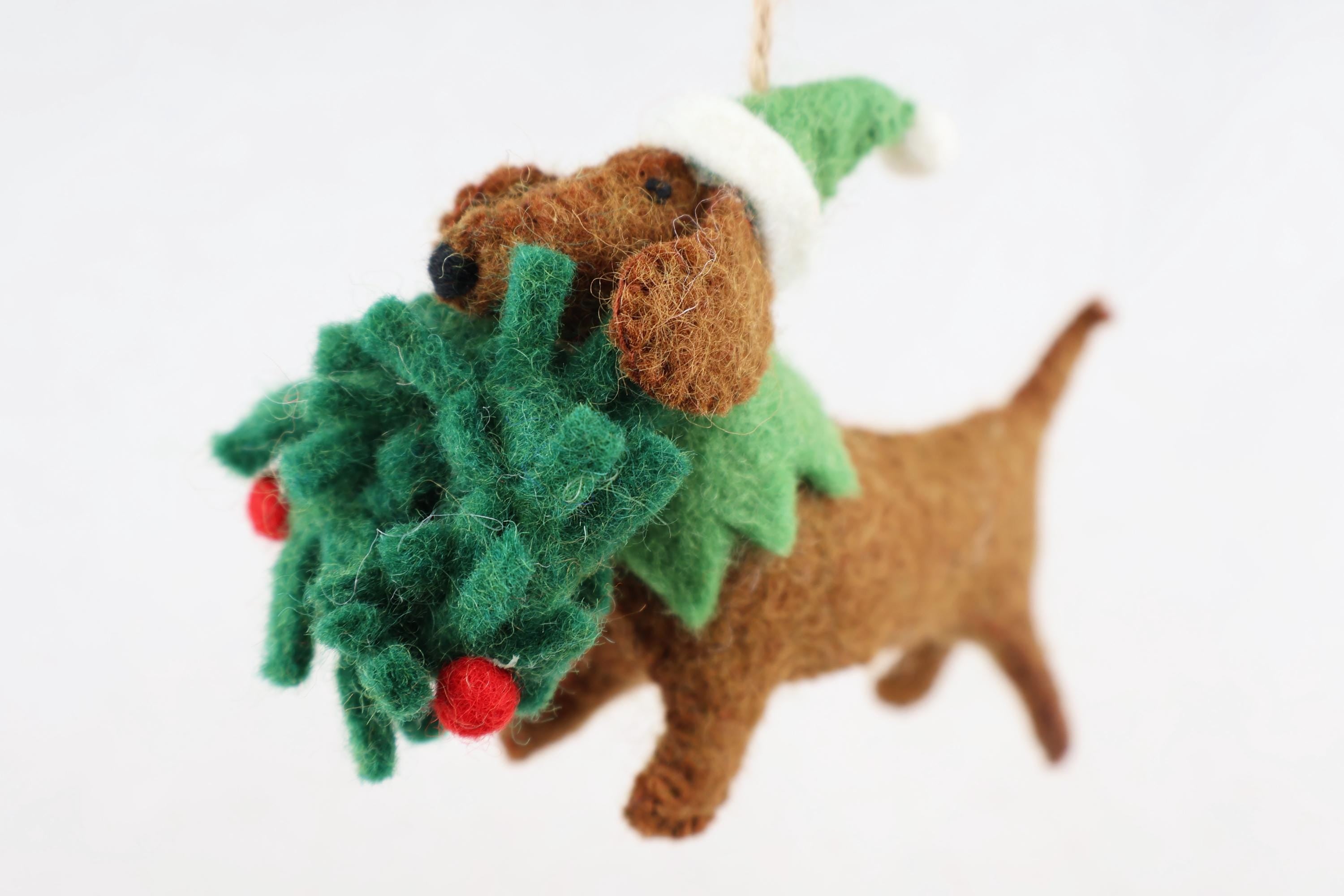 Weihnachtsanhänger Dackel aus Filz I Filz Christbaumschmuck I Weihnachtsdeko I Weihnachtsdackel mit Mütze I Hundeanhänger