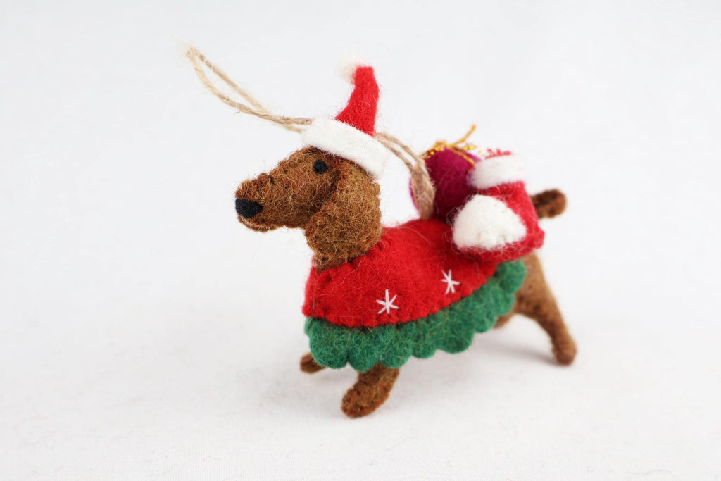 Weihnachtsanhänger Dackel aus Filz I Filz Christbaumschmuck I Weihnachtsdeko I Weihnachtsdackel mit Mütze I Hundeanhänger