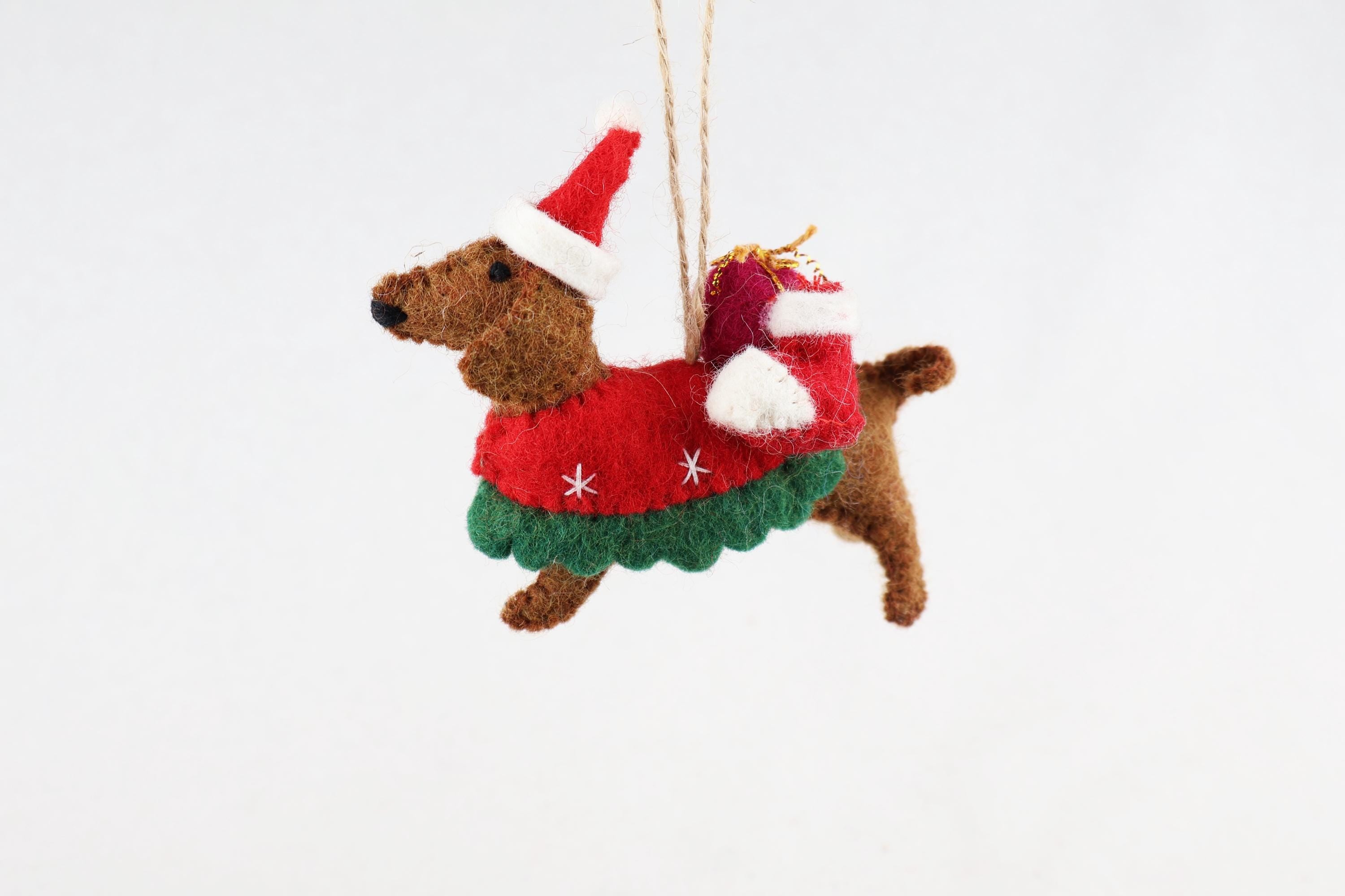 Weihnachtsanhänger Dackel aus Filz I Filz Christbaumschmuck I Weihnachtsdeko I Weihnachtsdackel mit Mütze I Hundeanhänger