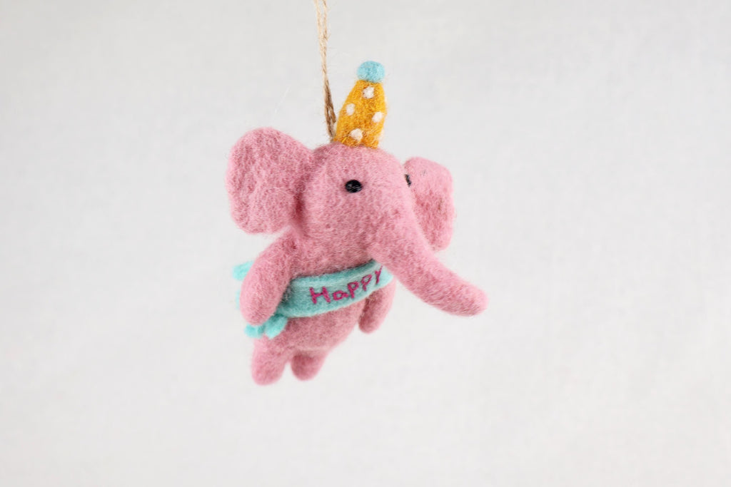 Partyelefant I Elefant mit Partyhut I Elefantendeko I Christbaumschmuck Weihnachtsdeko I Geburtstagsdeko I Geschenkanhänger I Elefantenparty