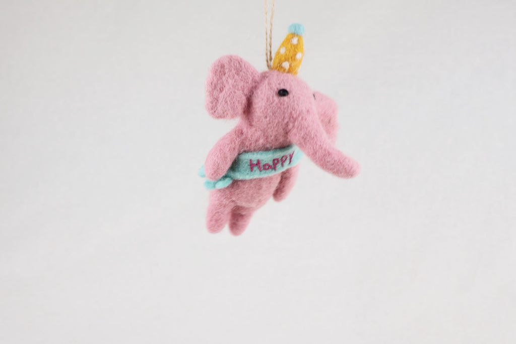 Partyelefant I Elefant mit Partyhut I Elefantendeko I Christbaumschmuck Weihnachtsdeko I Geburtstagsdeko I Geschenkanhänger I Elefantenparty