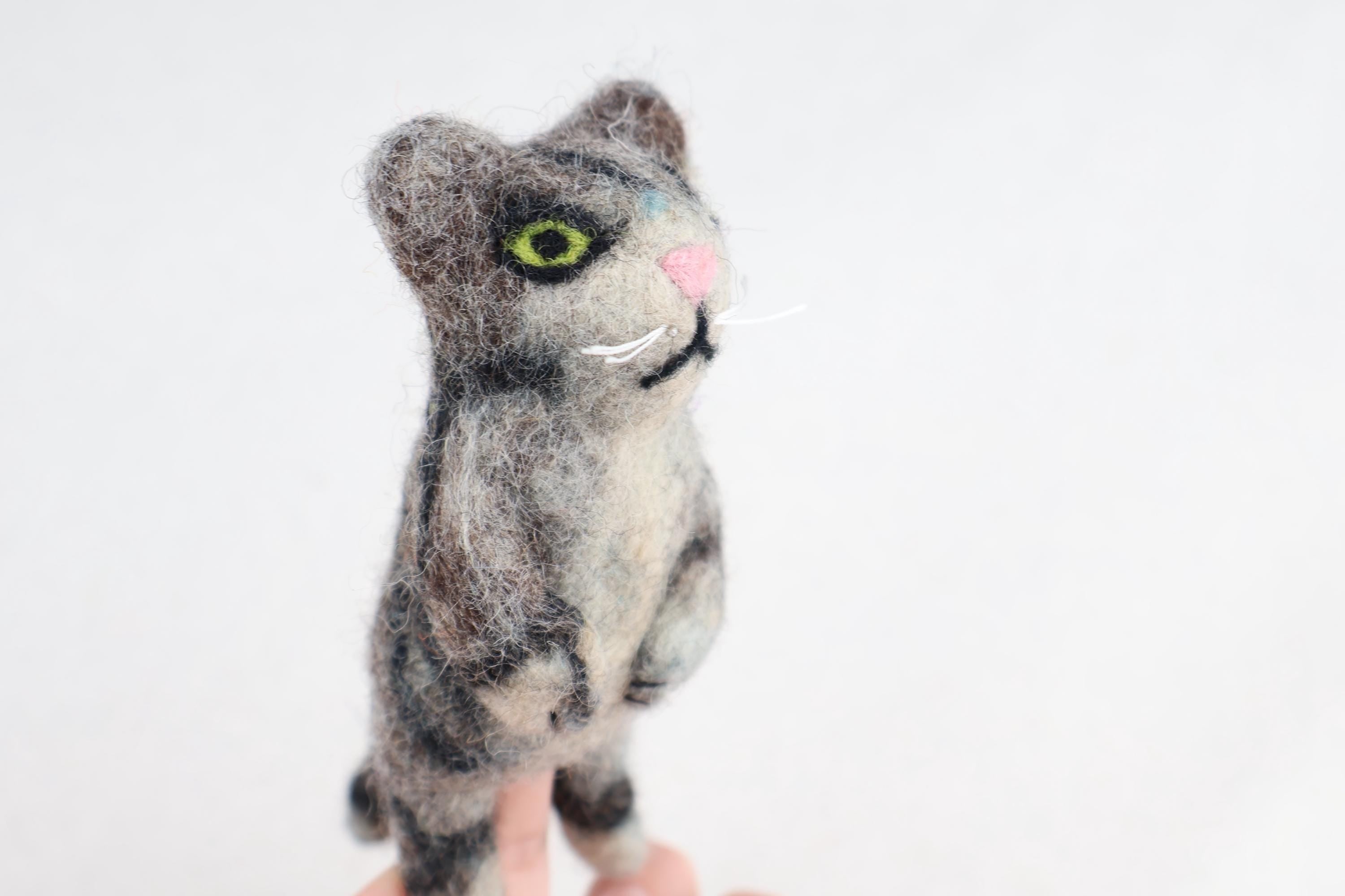 Niedliche Fingerpuppe Katze grau aus Filz I Fingerspiel I Bauernhoftier I Haustiere I Spielzeug Montessori I Geschichten erzählen I Katzen
